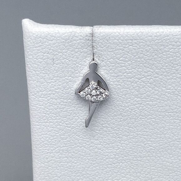 Ballerina Dancer Girl Rhinestone Tutu Stud Earrings | Vintage Sterling 925 - Picture 4 of 6